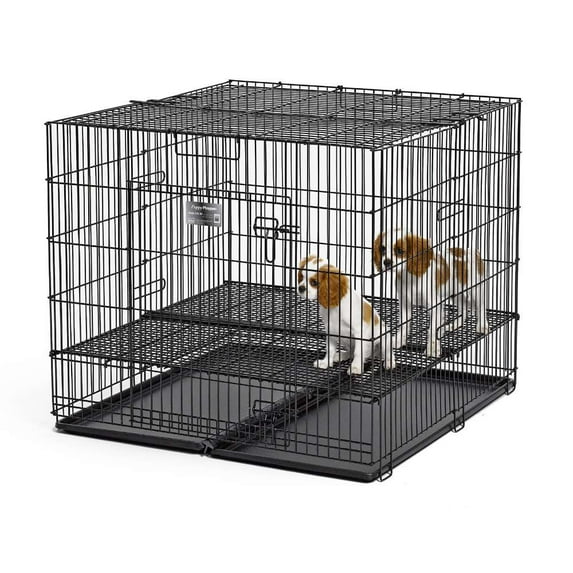 Puppy Playpen with Plastic Pan and 1" Floor Grid Black 36" x 36" x 30"