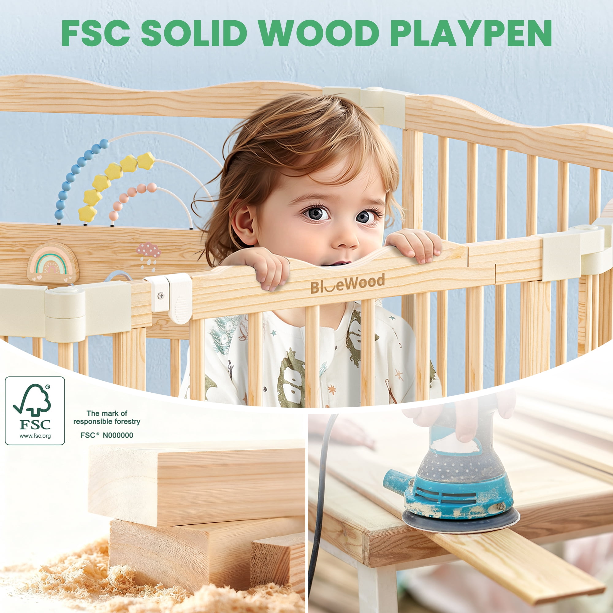 Woodty 100% Solid Pine Wood Safety Fence Set for Kids