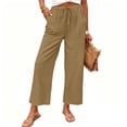 thumbnail image 2 of Hurxie Women's Pants Summer Palazzo Flowy Wide Leg Beach Trousers with Pockets Khaki,2XL, 2 of 6