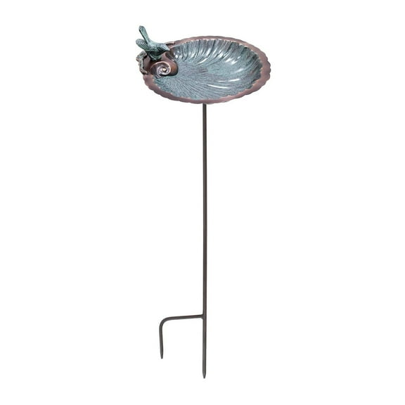 Achla Designs 11 In Scallop Shell Birdbath with 36 In Ground Stake, Copper
