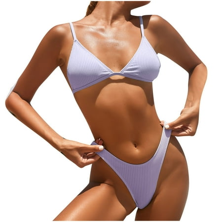 

VKEKIEO Two-Piece Sets Swimsuit Sport Bra Style Padded Purple XS