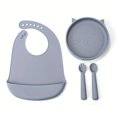 thumbnail image 3 of Baby Feeding Set Silicone Feeding Set Shallow Tray Kitten Design Baby Silicone Tableware, Toddler Eating Utensils, With Suction Cup, Shallow Tray Bib Soft Spoon Fork Cup, Tough Tableware Set, Edible G, 3 of 5