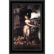 Leda 18x24 Black Ornate Wood Framed Canvas Art by Da Vinci, Leonardo