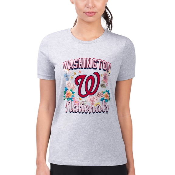 Women's G-III 4Her by Carl Banks Heather Gray Washington Nationals Super-Slim Fit Lightweight Flowers Graphic T-Shirt