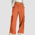 thumbnail image 3 of Women's Loose Fit Cargo Pants, Elastic Drawstring Waist Wide Leg Joggers with Multiple Pockets, Casual Utility Sweatpants for Daily Wear and Lounge Comfort Orange XL, 3 of 8
