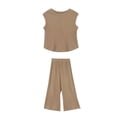 thumbnail image 4 of Otqutp Girls Summer 2 Piece Outfits Cap Sleeve Shirts Wide Leg Pants Sets Kids Ribbed Knit Matching Set Travel Vacation Clothes 2026, 4 of 4