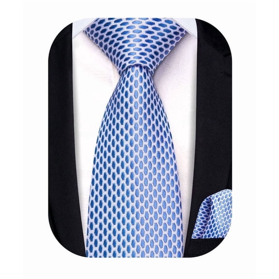 Hi-Tie Boys Royal Blue Ties Silk Oval Dot Self-Tied Necktie with Pocket Square for Kids Age 8-12 Wedding School