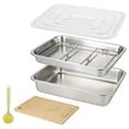 thumbnail image 2 of Stainless Steel Grill Prep & Serve Tray Kit, 15.7 x 11.8 in Large Capacity Pans with Lid, Rack, Cutting Board, Tongs, Brush for BBQ, Outdoor Cooking, 2 of 6