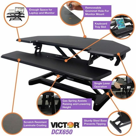 Victor - High Rise Height Adjustable Corner Standing Desk with Removable Keyboard Tray - Black