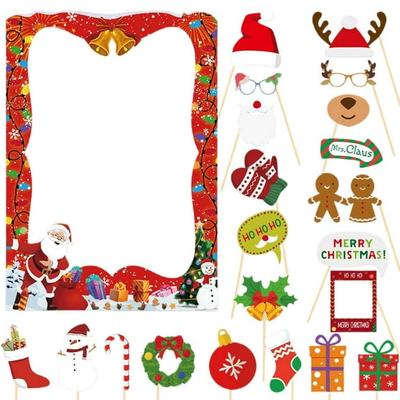 Pekkaxy Christmas Photo Booth Props Set, 20 Piece Family Holiday Selfie Accessories