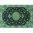 thumbnail image 1 of Ahgly Company Indoor Rectangle Medallion Turquoise Blue Traditional Area Rugs, 7' x 10', 1 of 4