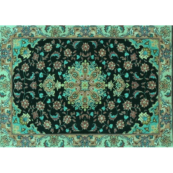 Ahgly Company Indoor Rectangle Medallion Turquoise Blue Traditional Area Rugs, 7' x 10'