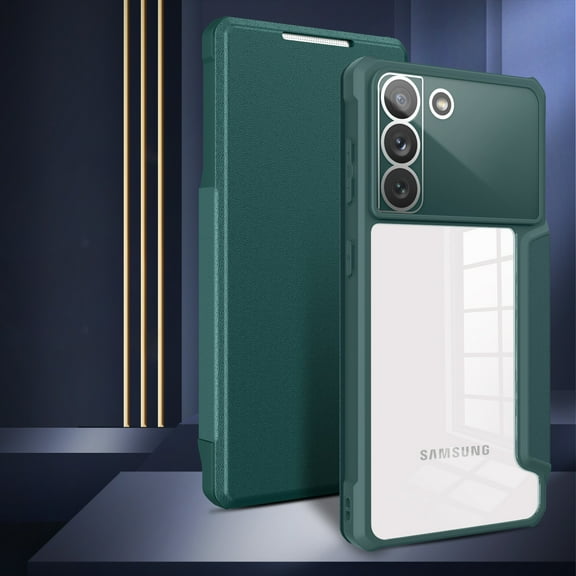 Nalacover Wallet Case for Samsung Galaxy S22 Plus, Clear Rugged PC Soft Silicone Shockproof Anti-Drop Premium PU Leather Flip Cover with Card Slot Magnetic Kickstand Lens Protective Case,Darkgreen