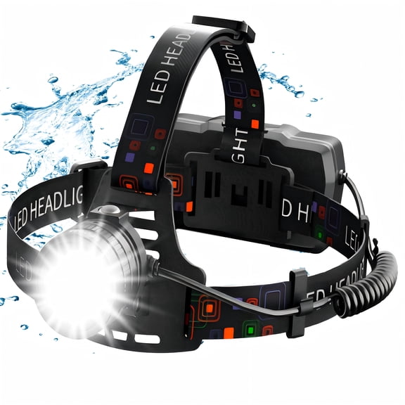 DKTIOP Headlamps Rechargeable 100000Lux Super Bright, LED Head Lamp with 3 Modes for Camping & Hiking Gear Essentials, IPX4 Waterproof Flashlights with Adjustable Headband,USB Cable Included
