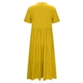 thumbnail image 6 of asdoklhq Velvet Dress for Women Short Sleeve Women's Fashion Casual Solid Color Button Fold Summer Short Sleeve V-Neck Dress Yellow S, 6 of 7