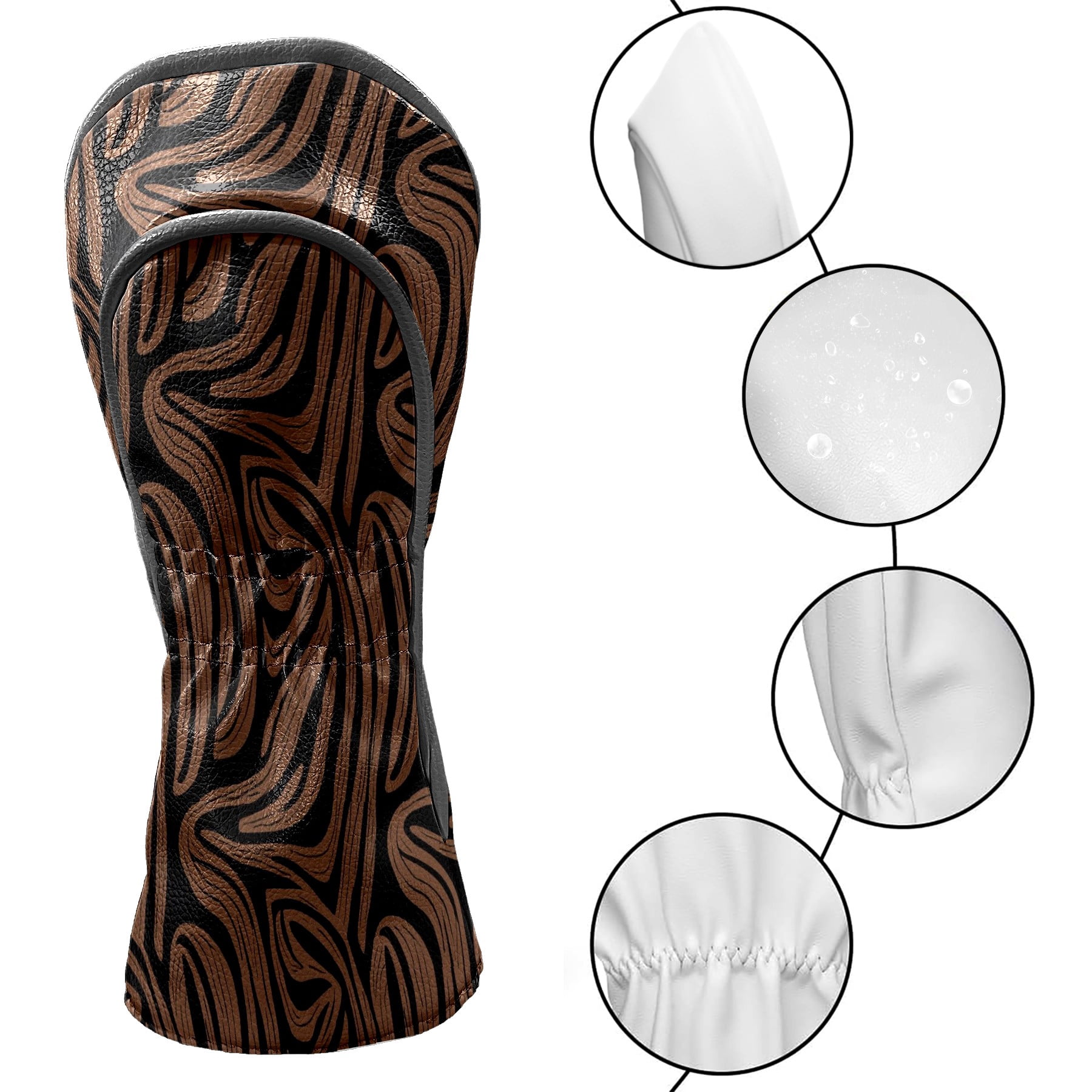 Golf Club Head Cover Waterproof Leather Golf Accessories HeadCovers Set Driver Headcover for Women Men Dark Wave Texture