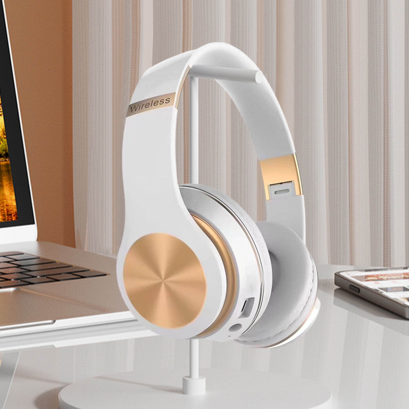 Bluetooth 5.3 Headphones, Comfortable Over Ear Stereo Wireless Headphones with Mic, 200H Playtime, Soft Earmuffs/Foldable/SD/TF/FM Radio, Great for Music/Tour/Gym/Game/Chat(White)