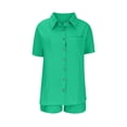 thumbnail image 3 of vigerkar Linen Short Sets for Women Short Sleeve Top Shorts 2 Piece Summer Beach Vacation Outfits Lounge Tracksuits (Green, L), 3 of 5