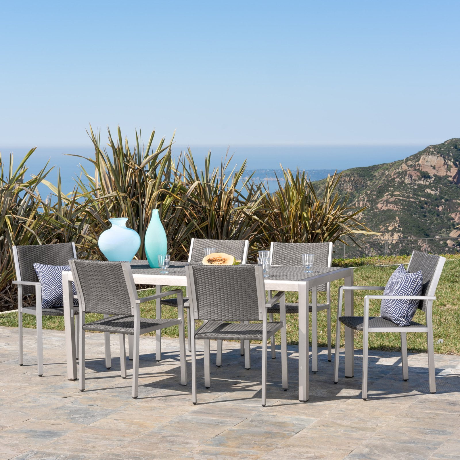 Cape Coral Aluminum 7 Piece Outdoor Dining Table Set