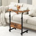 thumbnail image 3 of 23.6 inches Side Table on Wheels, Height Adjustable Desk with Tablet Slot, Portable Mobile Laptop Stand for Bed Sofa, Rustic Brown, 3 of 9