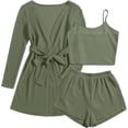 thumbnail image 2 of Ekouaer Womens 3 Piece Waffle Knit Lounge Set Soft Pajama Sets Tank Top and Shorts Cardigan with Pockets S-XXL, 2 of 5