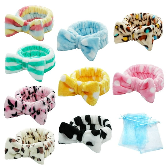 TDHDIKE Bandeau Spa Nœud Bandeau Maquillage Facial (9 Pcs) Bandeau Doux pour Douche Lavage Visage Ajout Supplémentaire 5 Sacs Cadeaux pour Femmes Filles