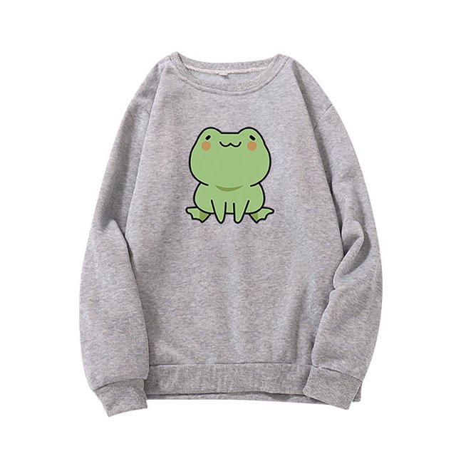 RKSTN Chandails pour Femmes Mode Manches Longues Mignon Grenouille Imprimée Chandail Ample Col Rond Blouse Hauts