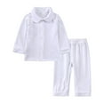 thumbnail image 2 of Lovskoo 6M-9Y Boys Girls Velvet Pajama Sets Toddler Baby Kids Christmas Button Down Winter Long Sleeve Shirt + Long Pants Solid Loungewear 2Pcs Home Wear Clothes Suit White, 2 of 9