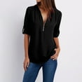 thumbnail image 2 of Tiqkatyck Plu Size Tops for Women, Women Button Womens Fashion Clothing Loose Shirt Chiffon Zipper Long Sleeve Plu Size Tops Womens Tops Black M, 2 of 8