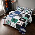 thumbnail image 3 of Manfei Boys Sport Bed Spread Queen, Football Checkered Queen Coverlet Set, Navy Green, Black Reversible 3pcs, 1 Quilt and 2 Pillowcases, 3 of 7