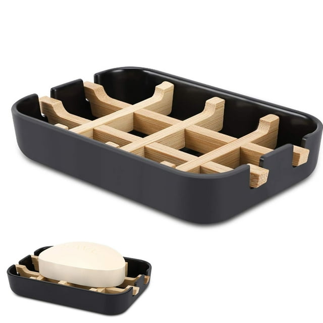 1 Pack Wooden Bamboo Square Soap Dishes for Bar Soap Holder for Shower