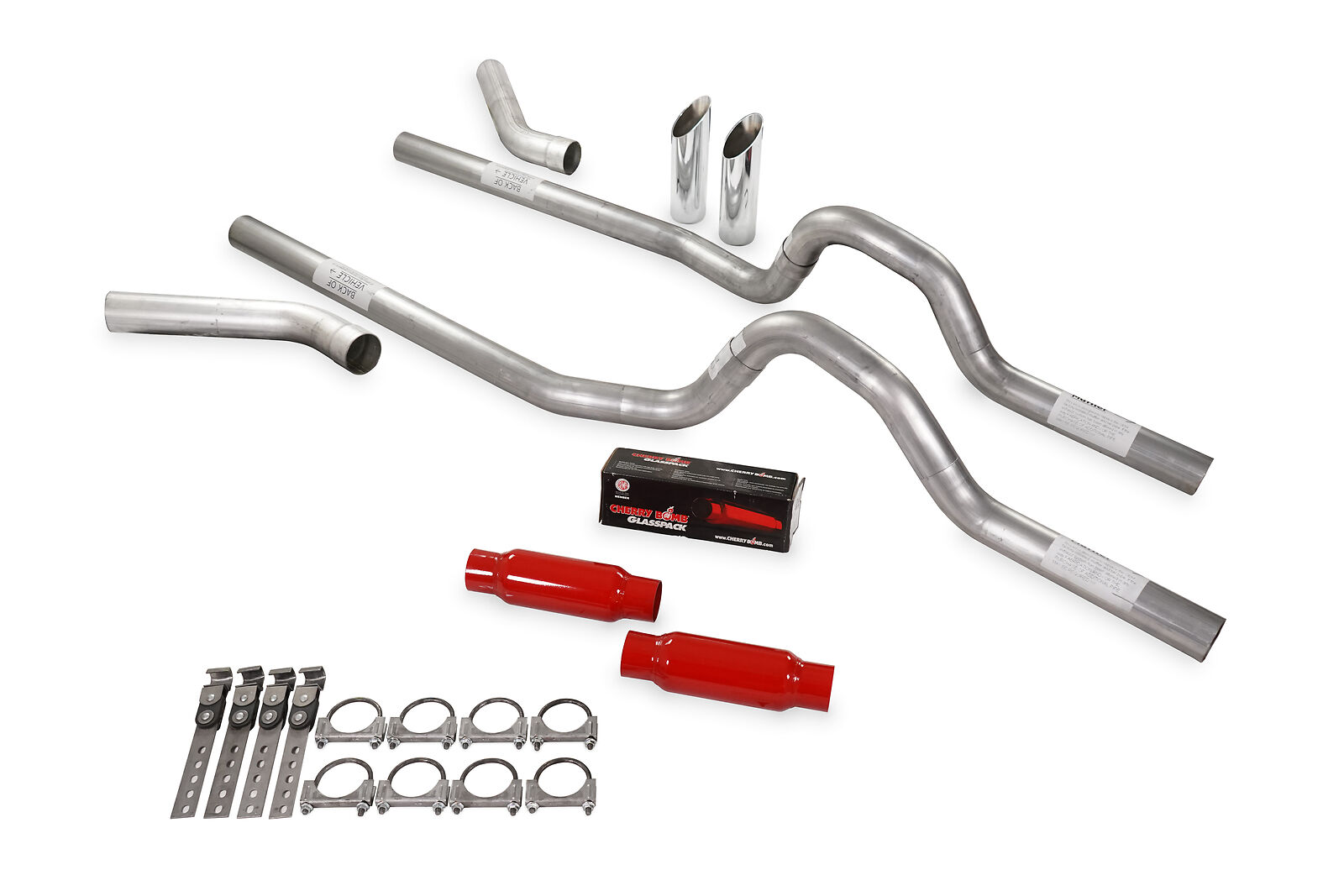Dual Exhaust Kit 3" Cherry Bomb Glasspack Corner Exit SW Tip 7379 Ford