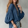 thumbnail image 6 of Wenini Women's Boho V Neck Puff Sleeve Crinkle Fabric Top Loose Drop Shoulder Casual Blouse Top Trendy Travel Shopping Outfit, 6 of 6