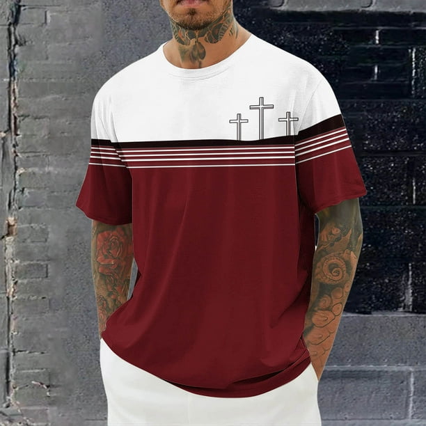 Tops para hombre, blusas y camisas de cuello redondo y manga corta para hombre, blusas casuales de moda con cuello redondo y manga corta, blusas para hombre, blusas de poliéster para hombre