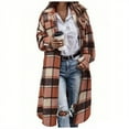 thumbnail image 3 of BODOAO Women's Plus Size Plaid Flannel Shacket Plaid Long Shirts Jacket Tartan Boyfriend Oversized Coat Fall Clothes Fashion Outfits Button Down Long Jacket Coats Shirts with Pockets Khaki L, 3 of 9