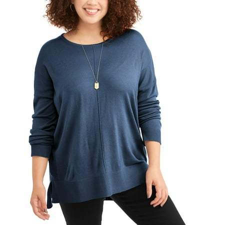 Poof Junior Plus Long Sleeve High Low Crew Sweater
