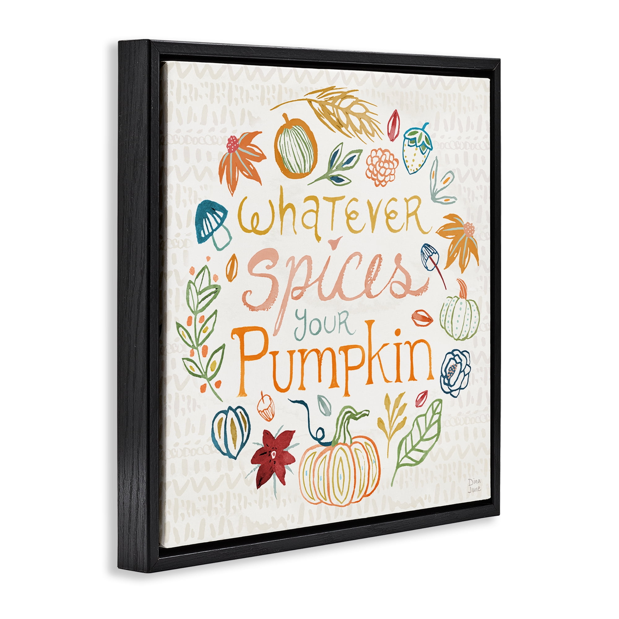 Stupell Industries Funny Fall Spice Pumpkin Holiday Painting Black Floater Framed Canvas Art Prints Wall Art, 25 x 25