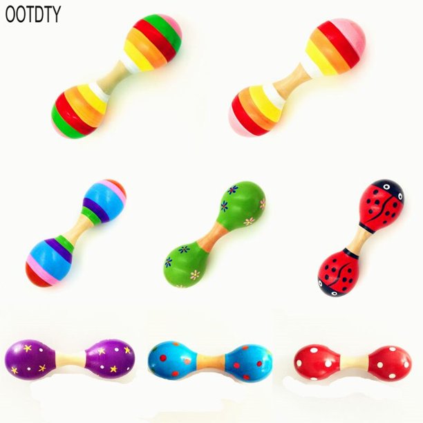 Double Head Colorful Wooden Maracas Baby Child Musical Instrument Rattle Shaker For Party Toy heqiyong toy