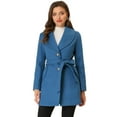 thumbnail image 1 of INSPIRE CHIC Manteau Trench Long pour Femme, Mignon, Col Rabattu, Boutonnage Simple, Ceinturé, Bleu Foncé Gris G, 1 of 6