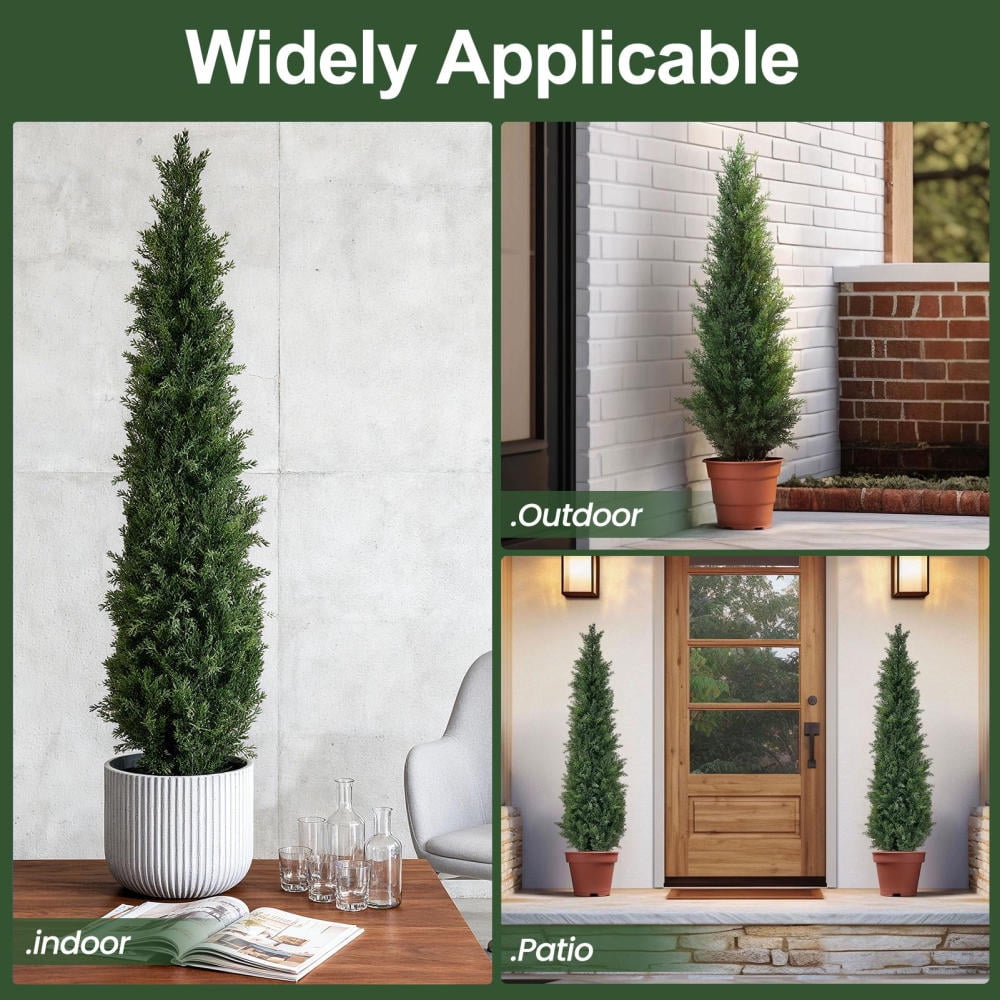 2PCS Artificial Topiary Tree, 4FT Anti-Fading Pine Shrubs Faux Cedar Pines, UV Protected Porch Trees, Fake Cypress Evergreen Plants for Outdoor Indoor, Porch, Garden, Entryway