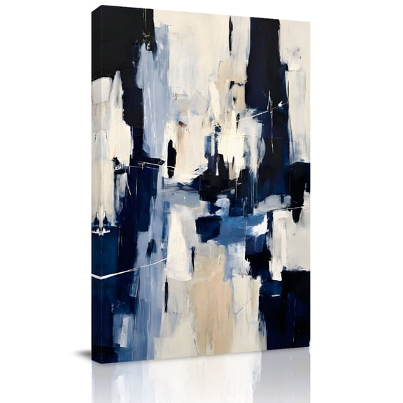 Canvas Wall Art, Abstract Blue Beige Framed Canvas Prints for Kitchen Bedroom, Oil Painting Geometric Small Gallery Wrapped Wall Decor for Home Office, Gifts, 8"x12" Ship Next Day