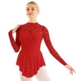 thumbnail image 3 of YONGHS Women's Floral Lace Ballet Dance Skirted Leotard Long Sleeve Figure Ice Skating Dress Red Medium, 3 of 7