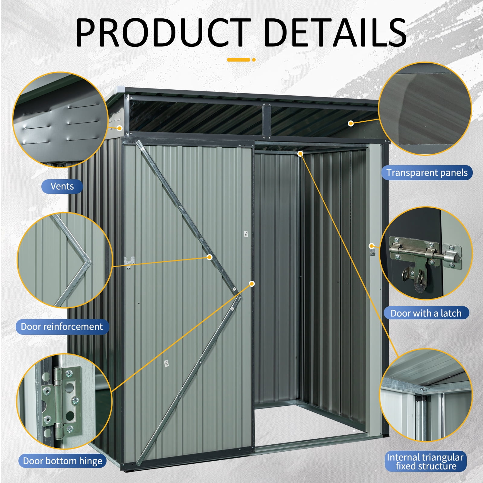 CarButler 5x3ft Metal Outdoor Storage Shed with Transparent plate and Lockable Door for Garden Backyard Patio Lawn Gray