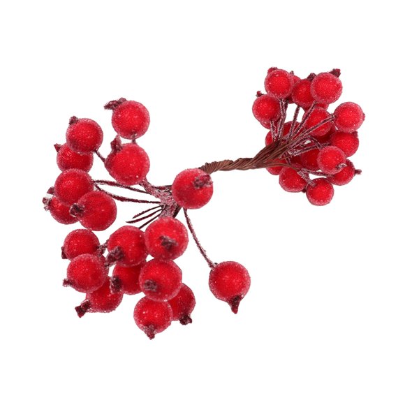 Bayas de acebo artificiales escarchadas, palitos navideños para decoración del hogar, 20 tallos de alambre Rojo
