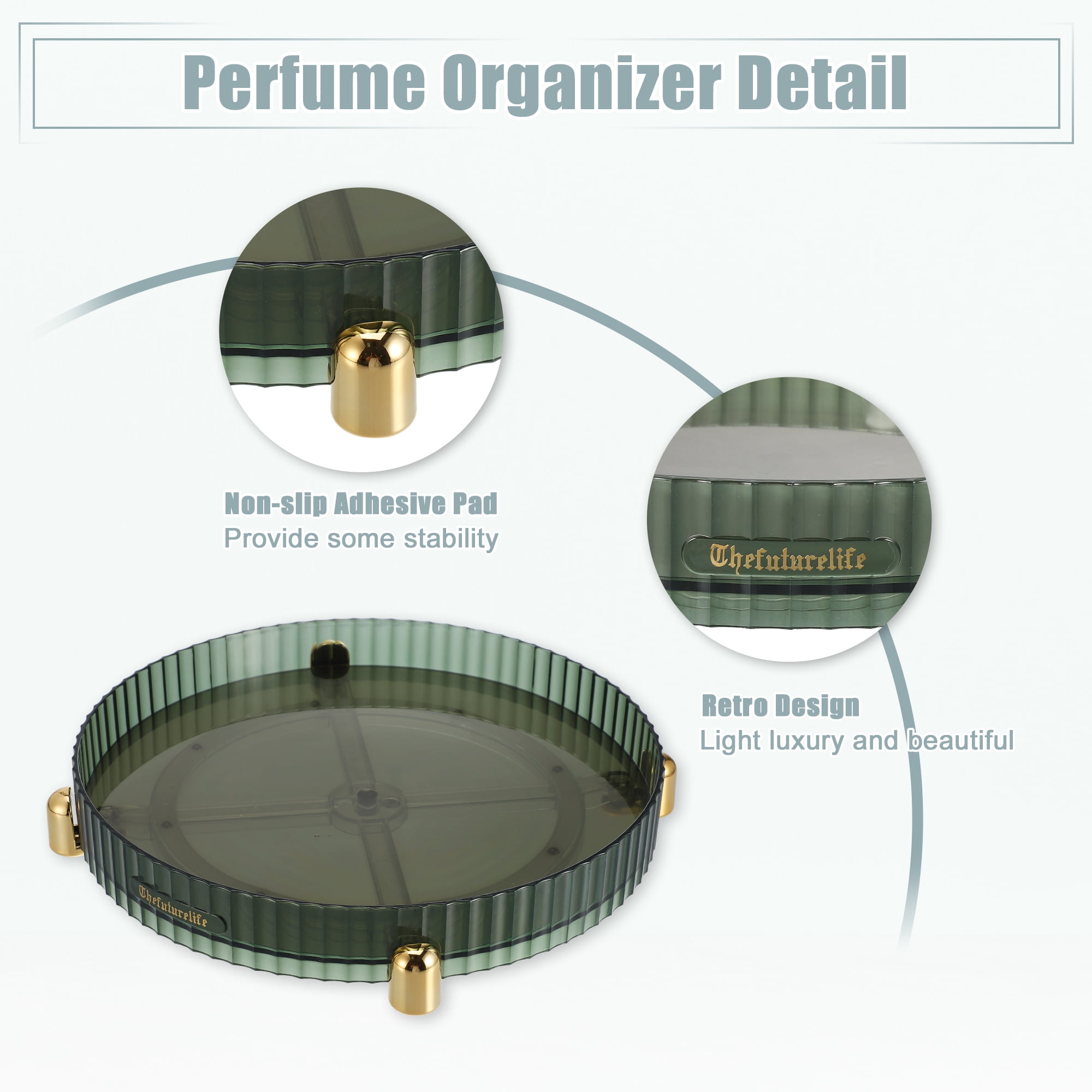 Unique Bargains Makeup Perfumes Organizer 360 Degree Rotating Round Storage Tray Dark Green