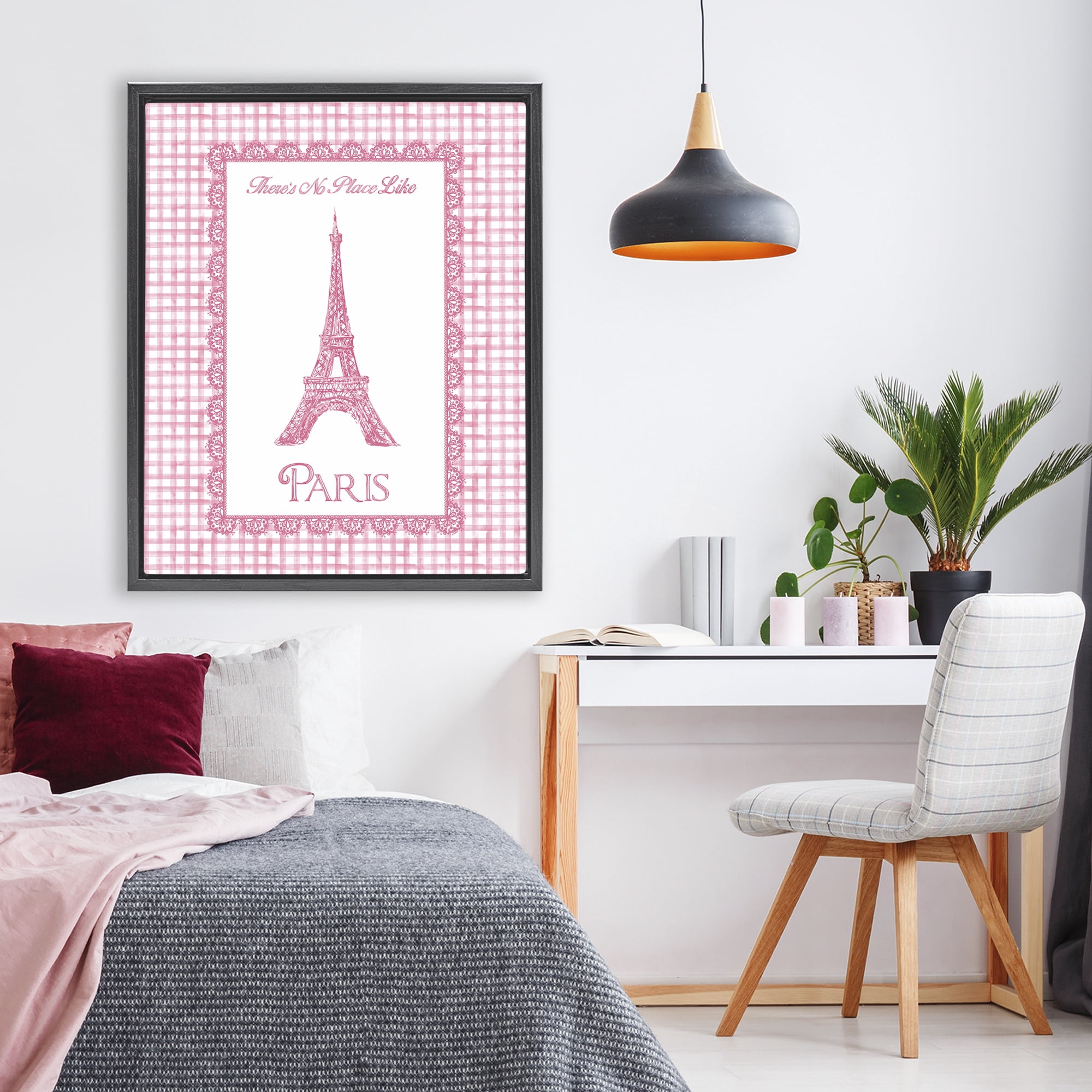 Stupell Industries No Place Like Paris Pink Lace Black Framed Floater Canvas Wall Art, design by Conrad Knutsen