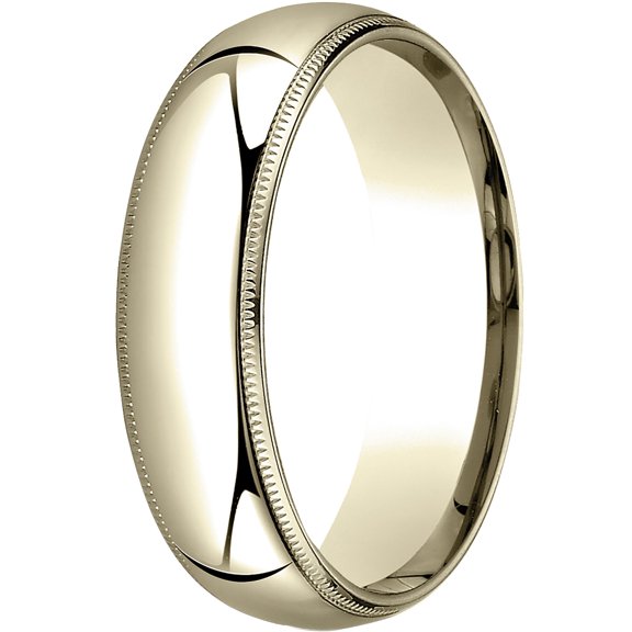 Womens 18K Yellow Gold, 6mm Slightly Domed Comfort-Fit Wedding Band with Milgrain (sz 6)