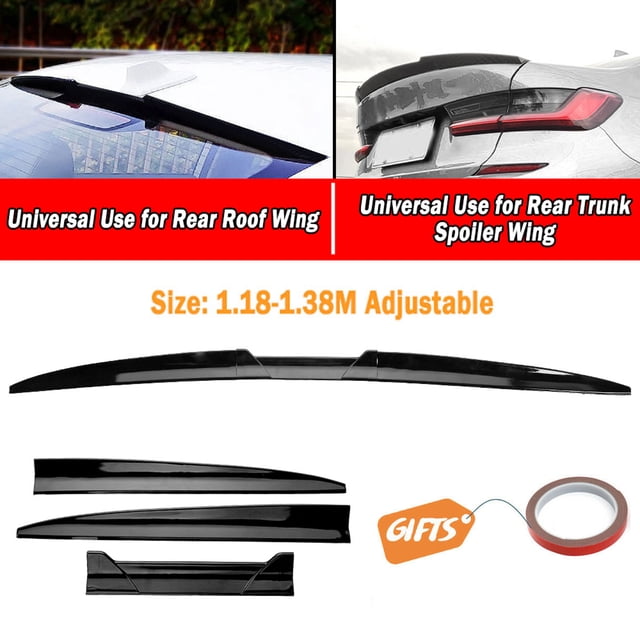 ALLTIMES Universal Rear Trunk Spoiler Lip Wing Rear Roof Wing, 46"~54" Adjustable PU Rubber Glossy Black with Double Side Tape