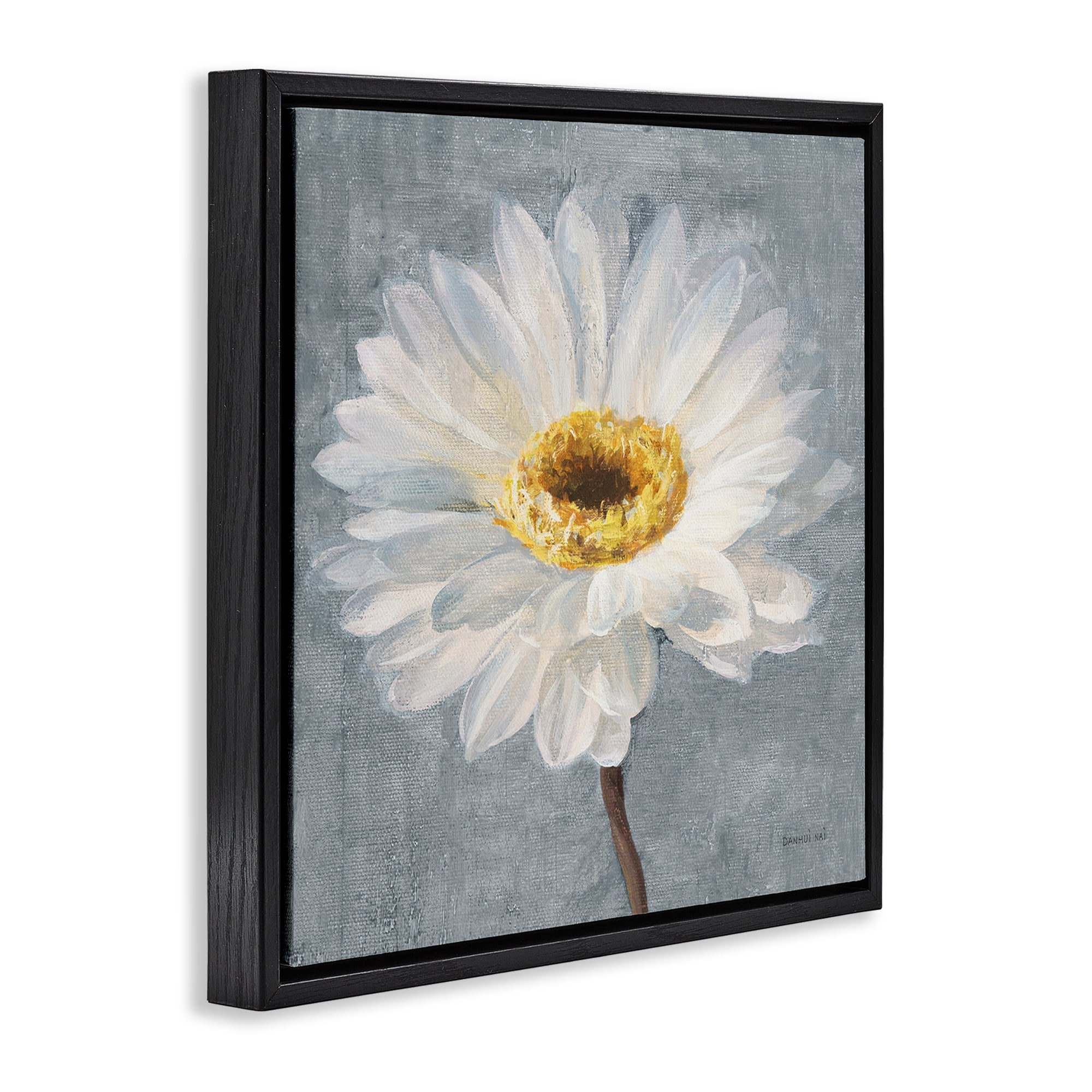 Stupell Industries Paris Blossom on Grey Plants & Flowers Painting Black Floater Framed Canvas Art Print Wall Art, 25 x 25