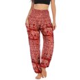 thumbnail image 4 of SWSMCLT Women's Smocked Waist Yoga Pant Boho Elastic Waist Harem Pants Tapered Leg Elephant Printed Bohemian Hippie Cinch Bottom Thai Indian Jogger Red One Size, 4 of 5